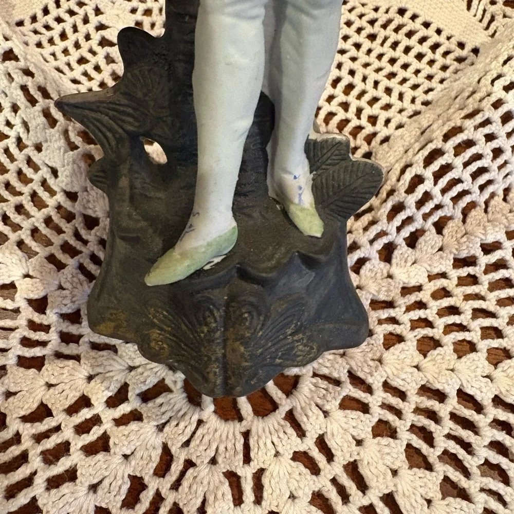 Vintage, hand-painted bisque porcelain figurine Fern Japan, Victorian-era attire